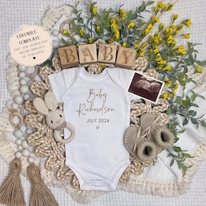 Neutral Pregnancy Announcement, Baby Announcement, Summer Pregnancy Reveal Ideas, Instant Download Editable Pregnancy Template, Green Floral
