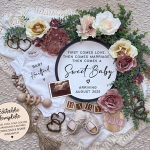 Valentine&#39;s Day Pregnancy Announcement Digital, Simple Floral February Baby Reveal, Gender Neutral Editable Pregnancy Template, Social Media