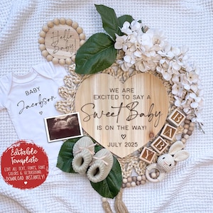 Pregnancy Announcement Digital, Baby Announcement, Gender Neutral Pregnancy Summer Reveal Idea, Editable Pregnancy Template Instant Download