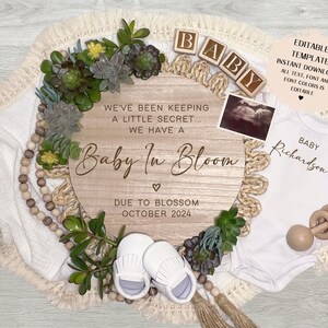 Anuncio de embarazo Baby In Bloom, Anuncio digital de bebé de primavera, Plantilla editable de descarga instantánea, Revelación de redes sociales, Bebé de primavera