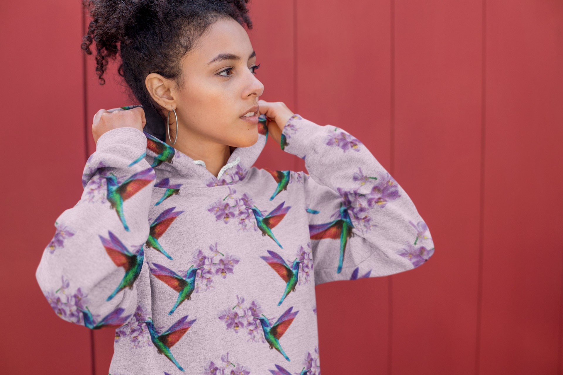 Neon Floral Hummingbirds Hoodie for Women