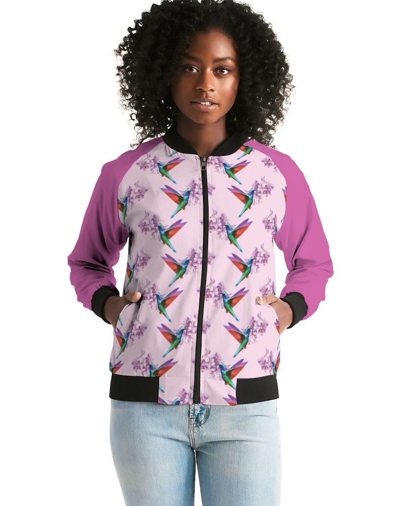 Women's Bomber Jacket Hummingbird and Orchids - Etsy