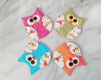 Owl Shaped Tea Coaster / Quilted Coaster / Set of 4 Quilted Tea Coaster