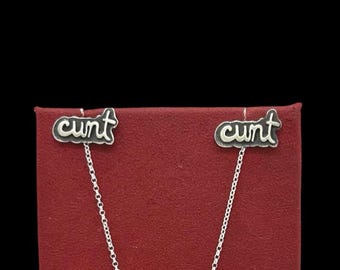 CUNT Stud Earrings, Handmade Sterling Silver