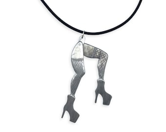 Movable Legs Necklace, aluminum, handmade, dancing heels