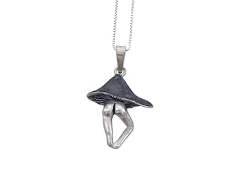 Mushroom Bootie Necklace, Handmade Sterling Silver, FunGuy Fungi
