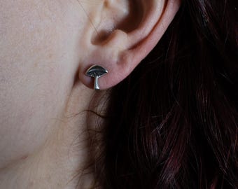 Mushroom Stud Earrings, Handmade Sterling Silver