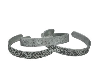 Leopard Print Etched Aluminum Cuff Bracelets