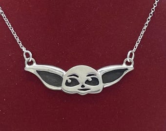 Sterling Silver Baby Yoda Necklace Handmade Star Wars Jewelry