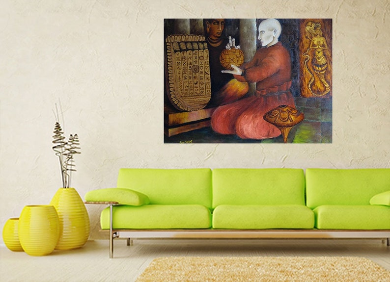 meditation art MONK painting Spiritual wall art Buddha wall art Asian wall art saint man wall art Spiritual home decor altar art