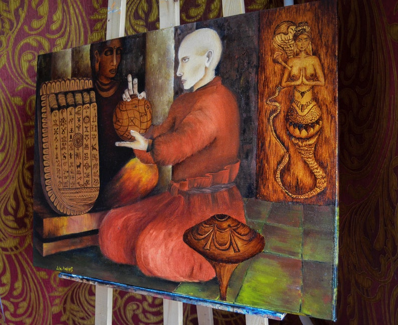 meditation art MONK painting Spiritual wall art Buddha wall art Asian wall art saint man wall art Spiritual home decor altar art