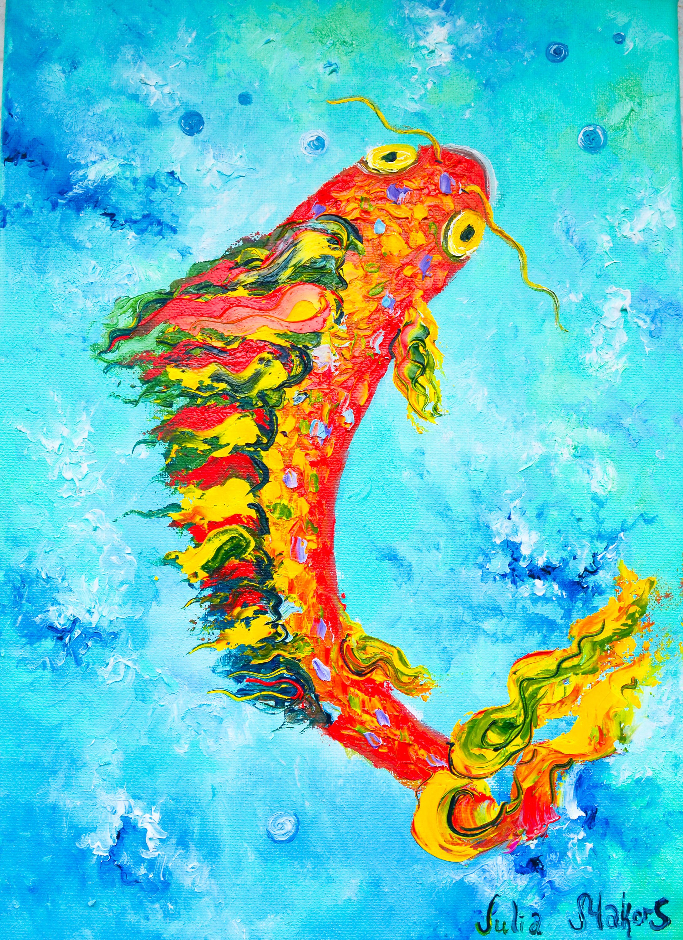 Koi FISCH Gemälde Fisch im Teich ORIGINAL Ölgemälde GESCHENK Etsy