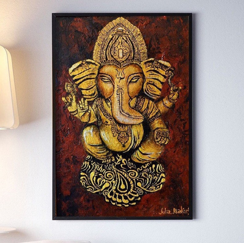 Ganesha painting Ganesha wall art gold Ganesh artwork Etsy