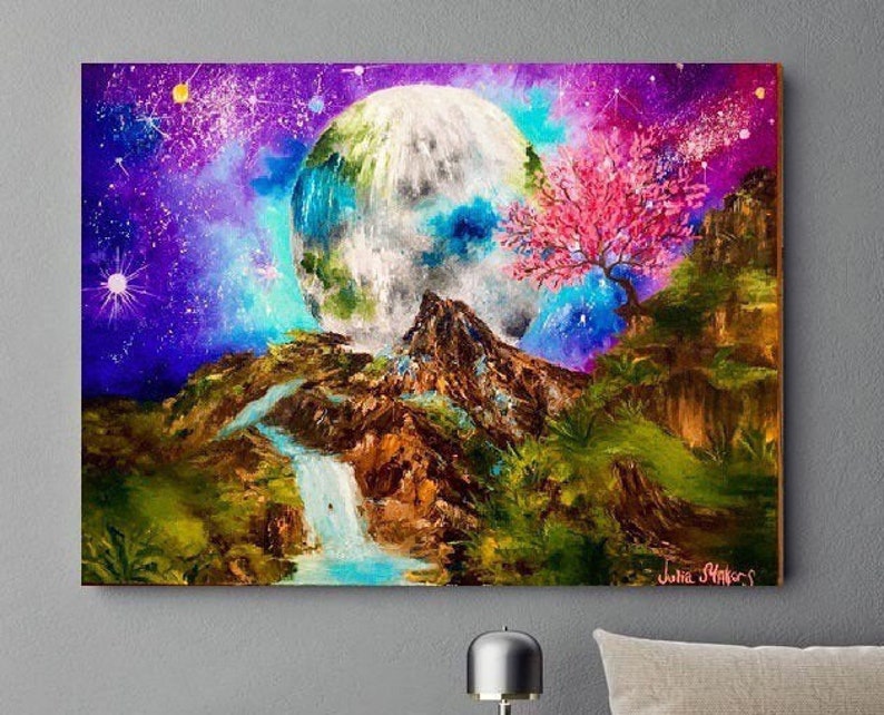 Space Wall Art Mountain Landscape Oil Painting Space Landscape Wall Art Fairy Moon Painting Space Sky Painting Space Painting Painting Oil Thienhop Com