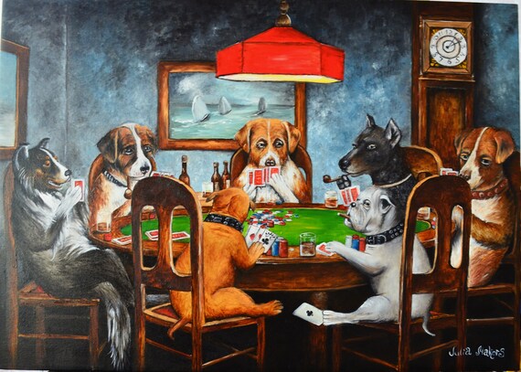 Dogs wall art , Dogs playing poker , Cassius Coolidge copy , anthropomorphic dogs oil painting on canvas