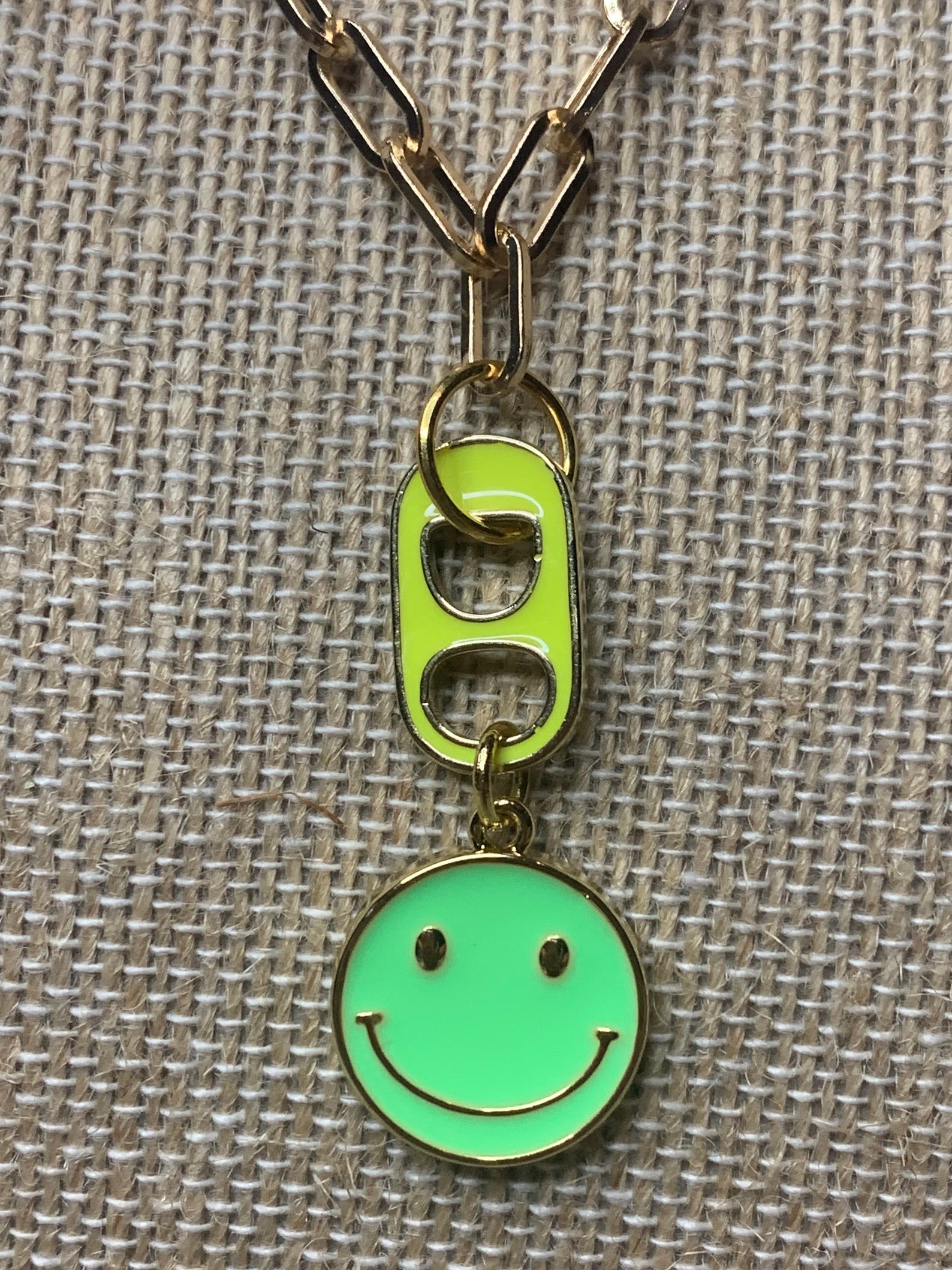 Green Smiley Face Necklace Yellow Soda Tab Charm Necklace Etsy
