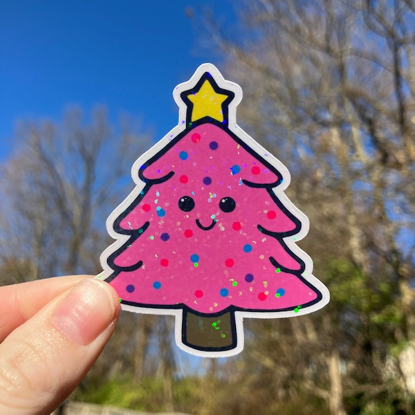 Cute Christmas Tree Sticker, Holographic, Kawaii Sticker