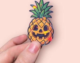 Summerween Holographic Sticker, Pineapple Jack-O-Lantern