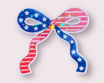 American Flag Bow Sticker: Holographic Coquette USA