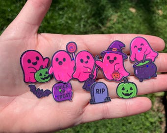 Pink Ghost Sticker Set, Holographic Halloween Stickers