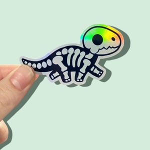 Dinosaur Skeleton Sticker, Holographic, Waterproof