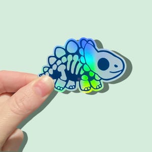 Dinosaur Skeleton Sticker, Holographic, Waterproof