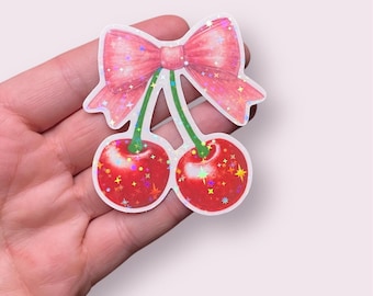 Coquette Cherry Sticker, Pink Bow Sticker