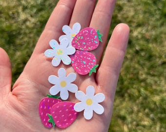 Mini Pink Strawberry and Daisy Sticker Set Holographic
