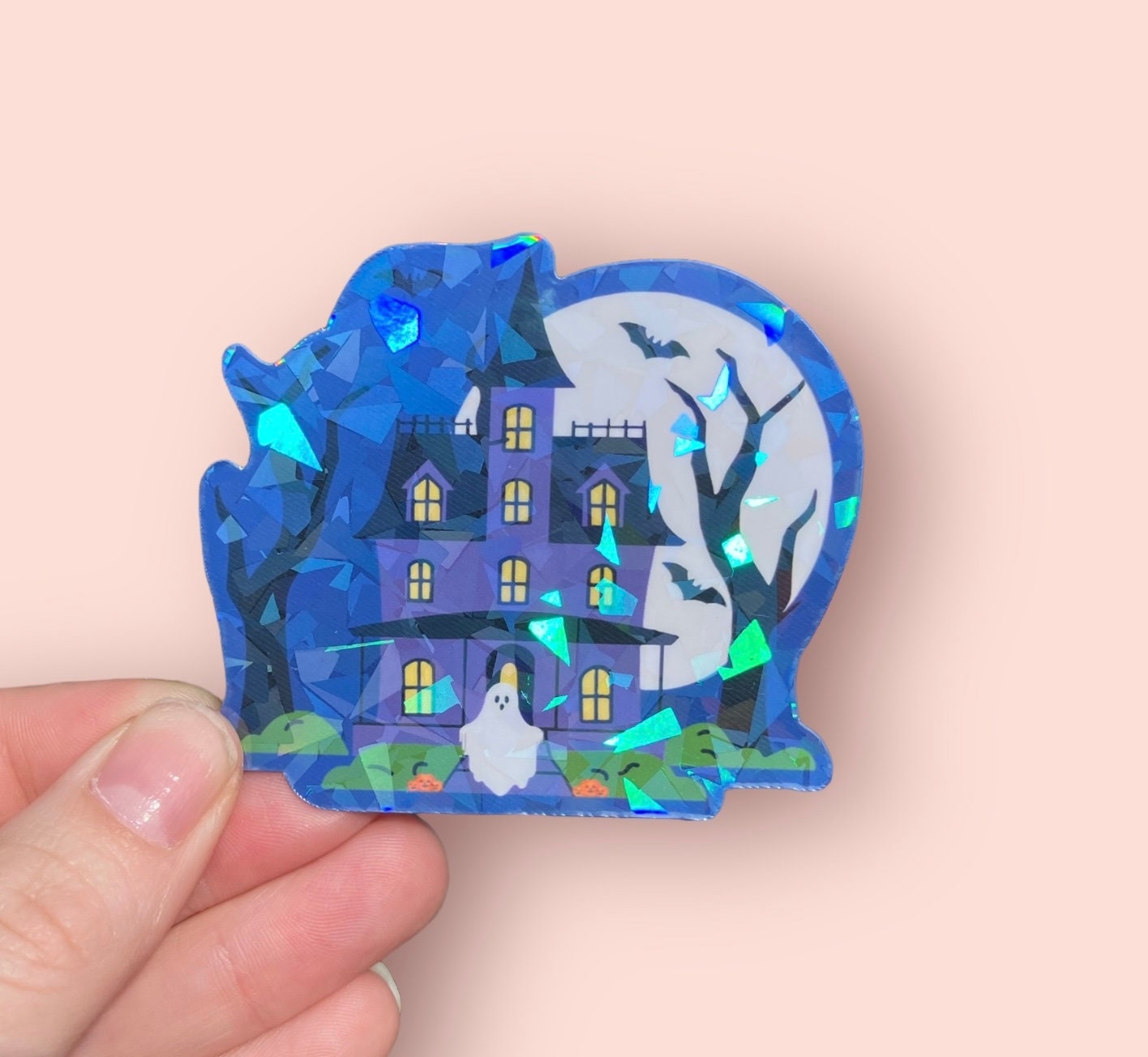 Hoonar Room Sticker Cute Haunted House Sticker, Holographic Halloween Ghost - Etsy