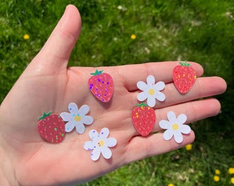 Mini Red Strawberry and Daisy Sticker Set Holographic