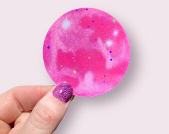 Pink Moon Sticker: Holographic Glitter