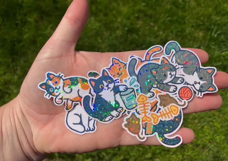 Cat Sticker Overlay Cat Sticker Set, Weatherproof Glossy/holographic Vinyl (14pc) - Etsy