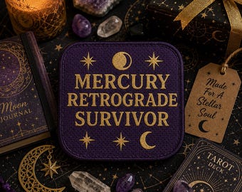 Parche para supervivientes de Mercurio retrógrado / Parche termoadhesivo / Regalo de cumpleaños con temática astrológica y del zodíaco / Aplique para coser en ropa, chaqueta o mochila