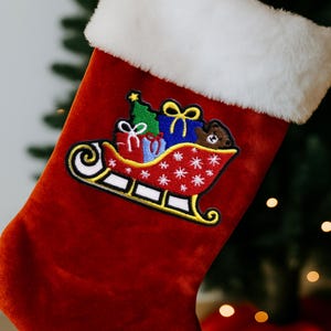 Santa&#39;s Sleigh of Presents Patch Embroidered Iron On/Sew On Applique for Stockings Clothing and Crafts, Christmas Decor, Holiday Cheer