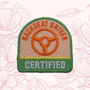 Iron On Backseat Driver Certified Patch/Embroidered Applique for Jackets/Backpack/Hats/Retro Travel Patch/Funny Road Trip Gift for Travelers