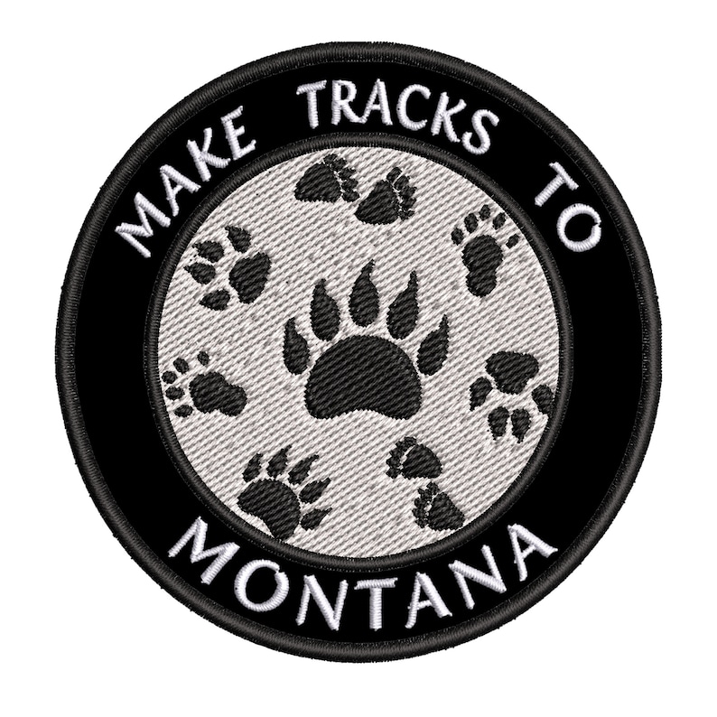 Make Tracks to Montana 3.5 Embroidery Iron onSew-onHook Backing Decorative Patches Vacation Souvenir Travel Adventure Novelty Theme