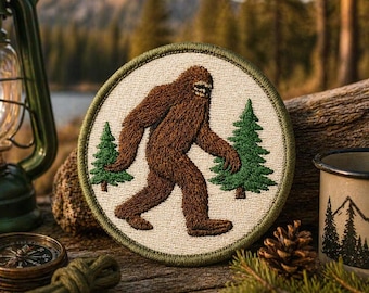 Bigfoot in the Forest Patch/Iron-On Patch/Paranormal Badge/Sasquatch Cryptid Myth/Embroidered Sew-On Applique for Clothing Vest Hat Backpack