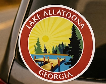 Lago Allatoona, Georgia - Calcomanía de vinilo troquelada para parachoques de coche, camión, botella de agua, portátil, naturaleza, pesca y equipo para actividades al aire libre.