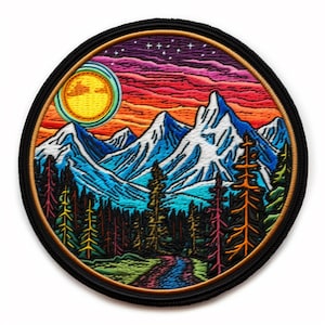 Rainbow Mountain Patch Embroidered DIY Iron-on/Sew-on Applique Clothing Vest Costume Jeans Denim Jacket, Nature, Forest, Snow Covered