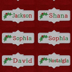 Custom Christmas Embroidered Name Patch – Personalized Text Patches | Iron-On, Sew-On | For Stocking, Jacket, Hat, Bag, Holly Berry, Festive