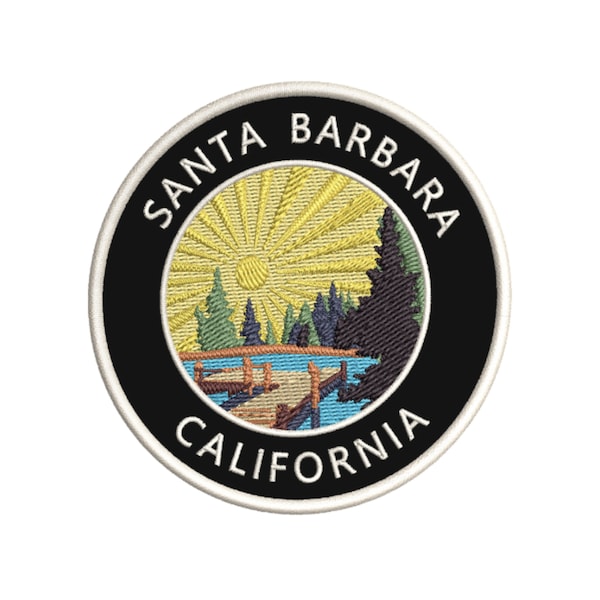 Lake Dock Santa Barbara Californie Brodé Patch Fer sur ou Coudre sur l’emblème de la nature Souvenir Voyage Rétro Applique Cadeau Vêtements Veste Jeans