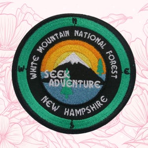 White Mountain National Forest Compass Patch Embroidered Iron-on/Sew-on Applique for Vest Clothing Backpack, New Hampshire Hiking Souvenir
