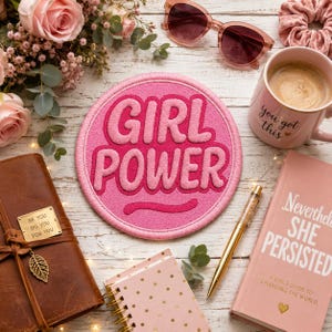 Girl Power Patch/Iron On Patch/Cute girl Gift/Girly Pink Patch/Embroidered Sew-On Applique for Clothing Backpacks Hats Vest/Jackets Tote Bag