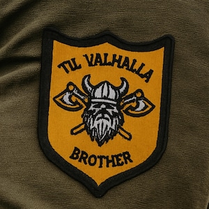 Till Valhalla Patch Embroidered Iron-on/Sew-on Applique for Vest Jacket Backpack Gear, Viking Shield, Norse Warrior, Brotherhood Tribute