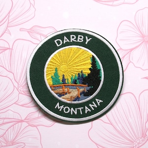 Darby Montana Patch Embroidered Iron-on/Sew-on Applique for Vest Clothing Vest Backpack, Nature Badge, Travel Souvenir, Mountain Lake View