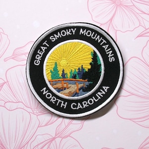 Great Smoky Mountains Patch Embroidered Iron-on/Sew-on Applique for Vest Clothing Backpack, North Carolina Lake Dock Souvenir, Adventure