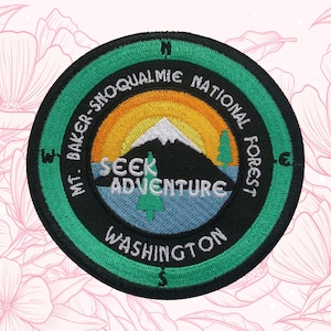 Mt. Baker-Snoqualmie Compass Patch Embroidered Iron-on/Sew-on Applique for Vest Clothing Backpack Washington Hiking Souvenir Adventure Badge