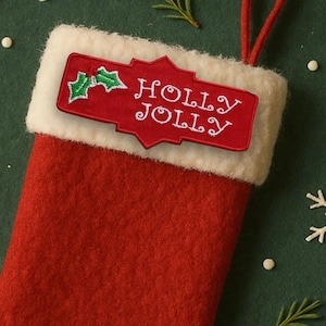 Christmas Custom Embroidered Name Patch – Personalized Text Patches | Stocking Patches Iron-On, Sew-On, Hook & Loop | For Jackets, Uniforms