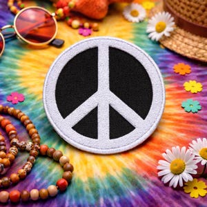 Parche con el símbolo de la paz / Parche termoadhesivo / Estilo bohemio / Insignia retro para festival de música / Aplique bordado para coser en ropa, chalecos, chaquetas, sombreros y mochilas.