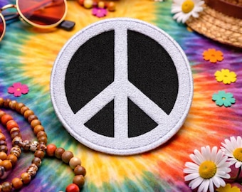 Peace Sign Patch/Iron-on Patch/Bohemian Retro Music Festival Hippie Badge/Embroidered Sew-on Applique for Clothing, Vest/Jacket Hat Backpack